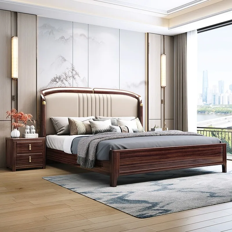 New Chinese solid wood bed hardware wood light luxury simple double storage bed height storage box 1800x2000mm