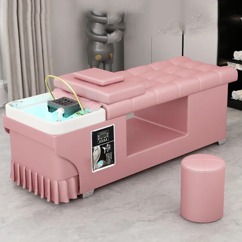 Head Spa Hair Wash Bed Pink Lighting Massage Stylist Comfort Shower Chair Steam Therapy Krzeslo Szampon Salon Equipment