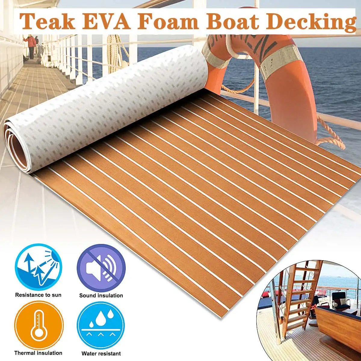 2400x600x5mm Samoprzylepna pianka Teak Decking EVA Foam Marine Flooring Faux Boat Decking Sheet Akcesoria Morskie Brązowy Biały