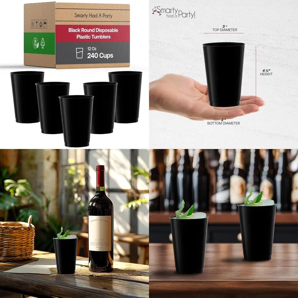 

Одноразовые черные стаканчики на 12 унций, 240 упаковок, идеально подходят для коктейлей, кофе со льдом и напитков для вечеринок.