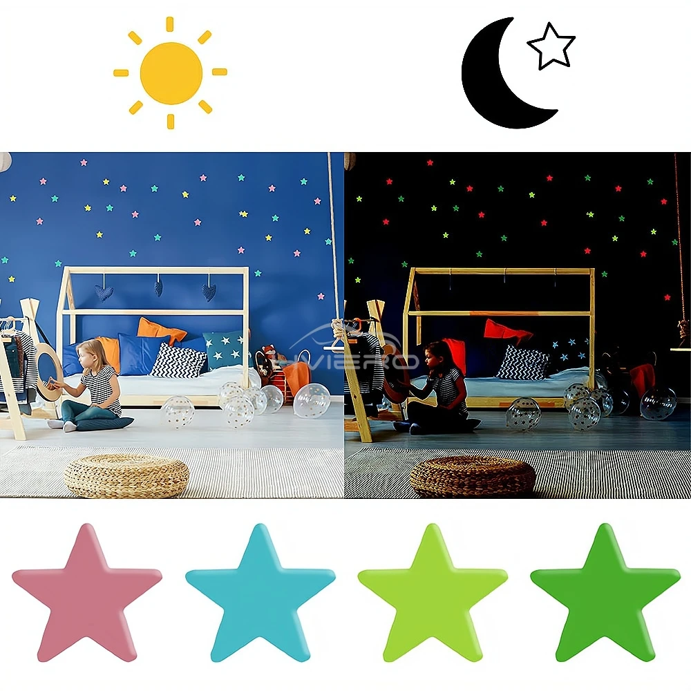 50X Glowing 3D Stars Glow in Dark on Wall Stickers Kids Baby Room Bedrooms Ceilings Home Decor Fluorescent Pentagram Wall Paper