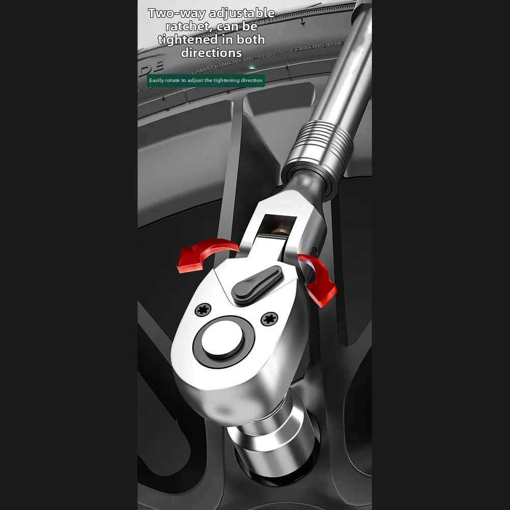 Flexible Head Ratchet Wrench with Six Adjustable Lengths and Quick Socket Change for Various Mechanical Applications
