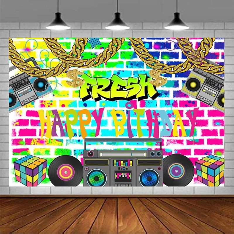 Hip Hop Theme Photography Backdrop 80's 90's Colorful Graffiti Brick Wall Retro Music Birthday Party Background Decorations