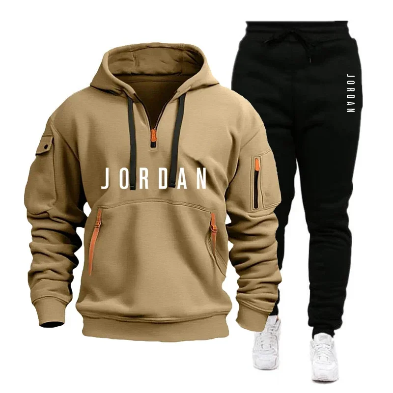 Daily Jogging Outfit Men Loose Pullover Hoodie Jogger Two Piece Tracksuit Spring Autumn Outdoor Training Sportswear