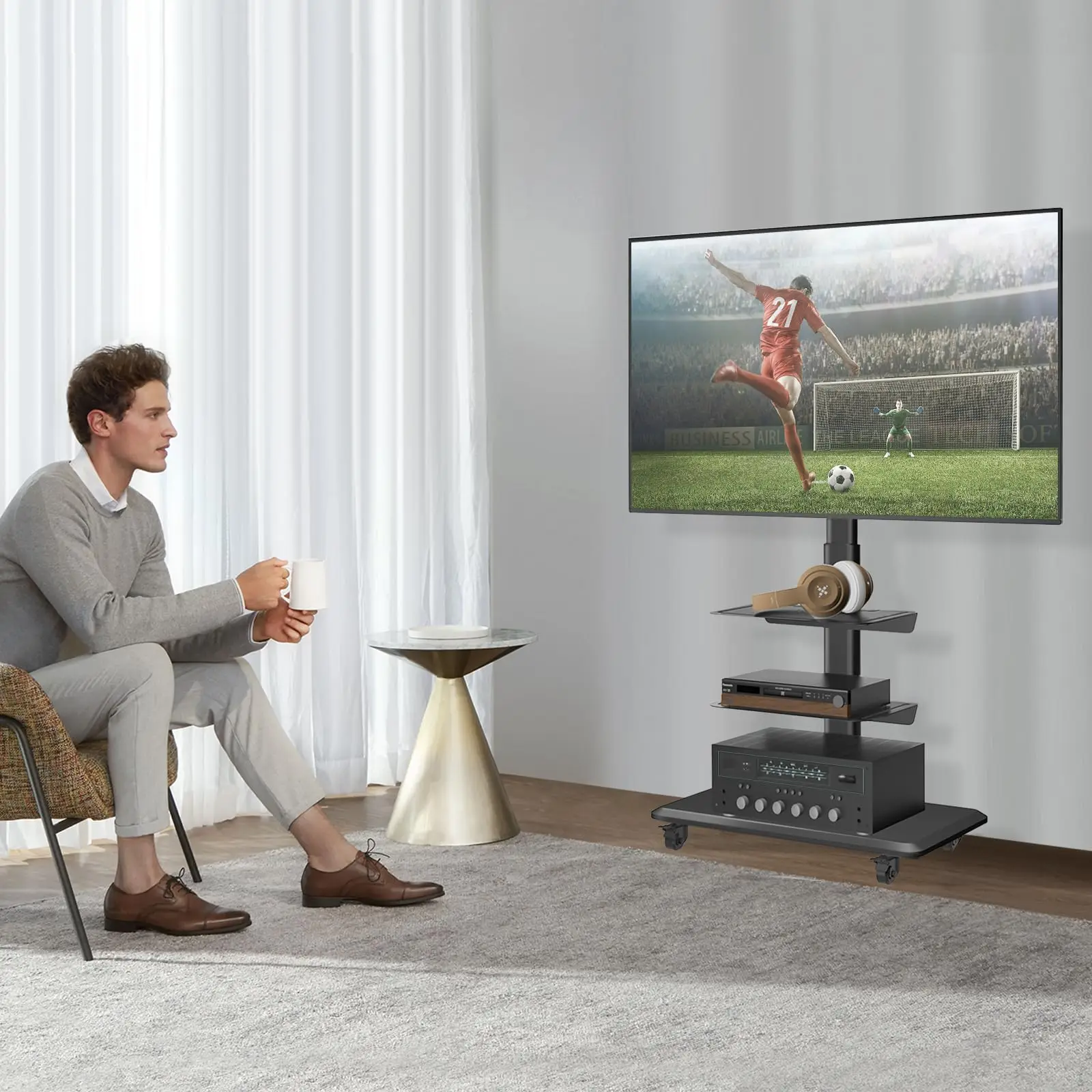 Mobile TV Cart Rolling TV Stand for 32-65 Inch Flat/Curved TVs, Tall Floor TV Stand with Swivel Mount Hold up to 88