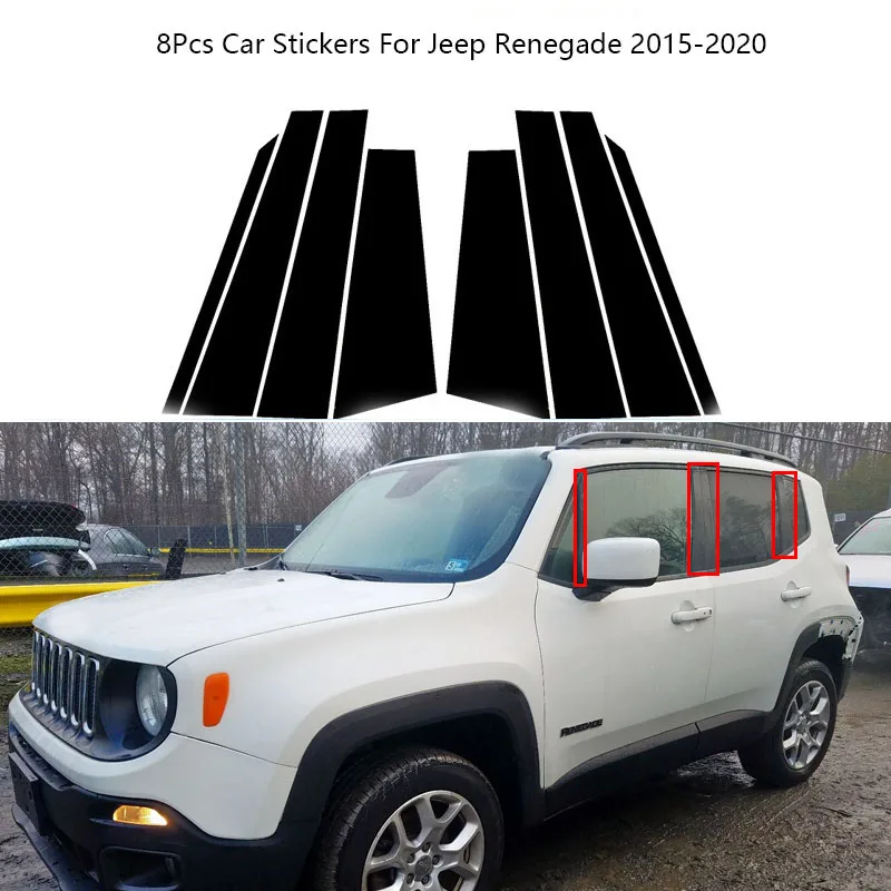 

8Pcs/Set Polished Pillar Posts Window Trim Cover BC Column Stickers For Jeep Renegade 2015 2016 2017 2018-2020 Chromium Styling