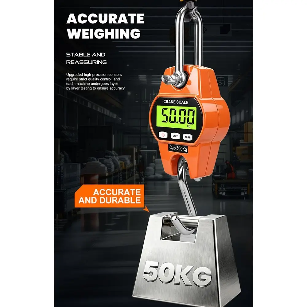 300/500KG Electronic Hook Scale Aluminum Shell LCD Screen Digital Hanging Scale Lightweight Handheld Crane Scale Port