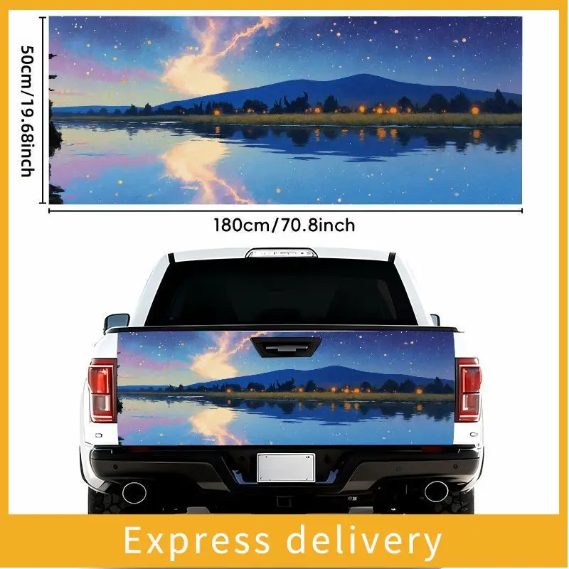 

Светящаяся водонепроницаемая наклейка на заднюю часть автомобиля «Звездная ночь и озеро» (2 шт., 19,69 * 70,87 дюймов) - Светящаяся в темноте наклейка «Тихое небо и горы», самоклеящаяся