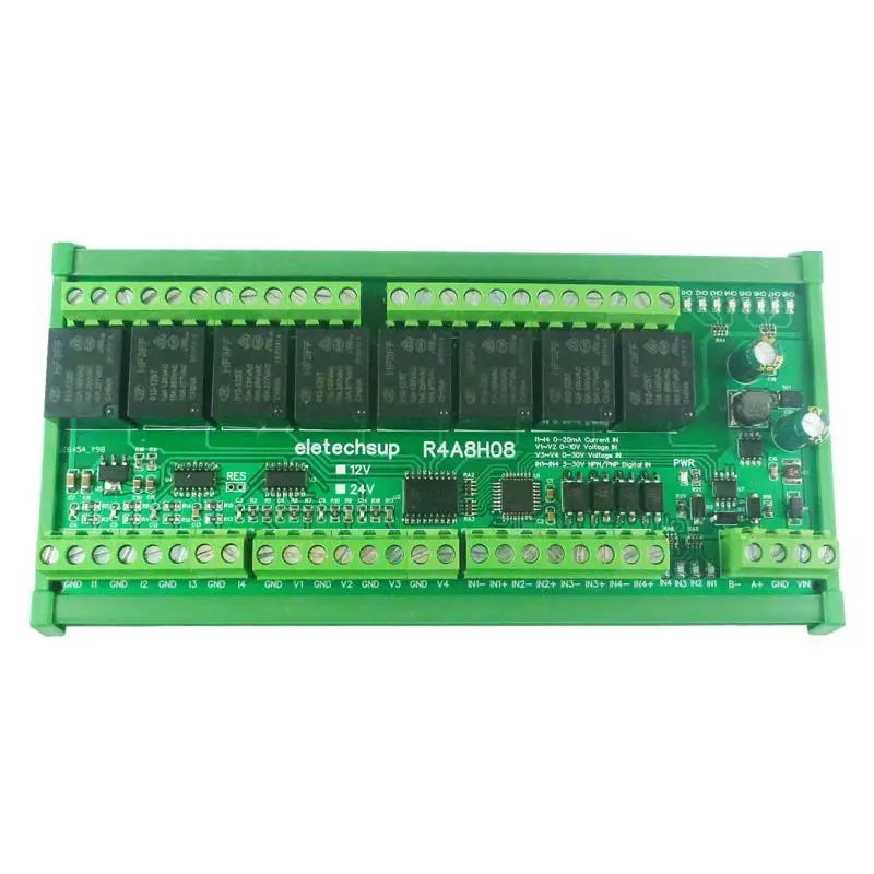 8DO 4DI 8AI RS485 Modbus RTU Multifunction Relay Module PLC IO Expanding Board 4-20MA 0-10V Current Voltage Collector R4A8H08