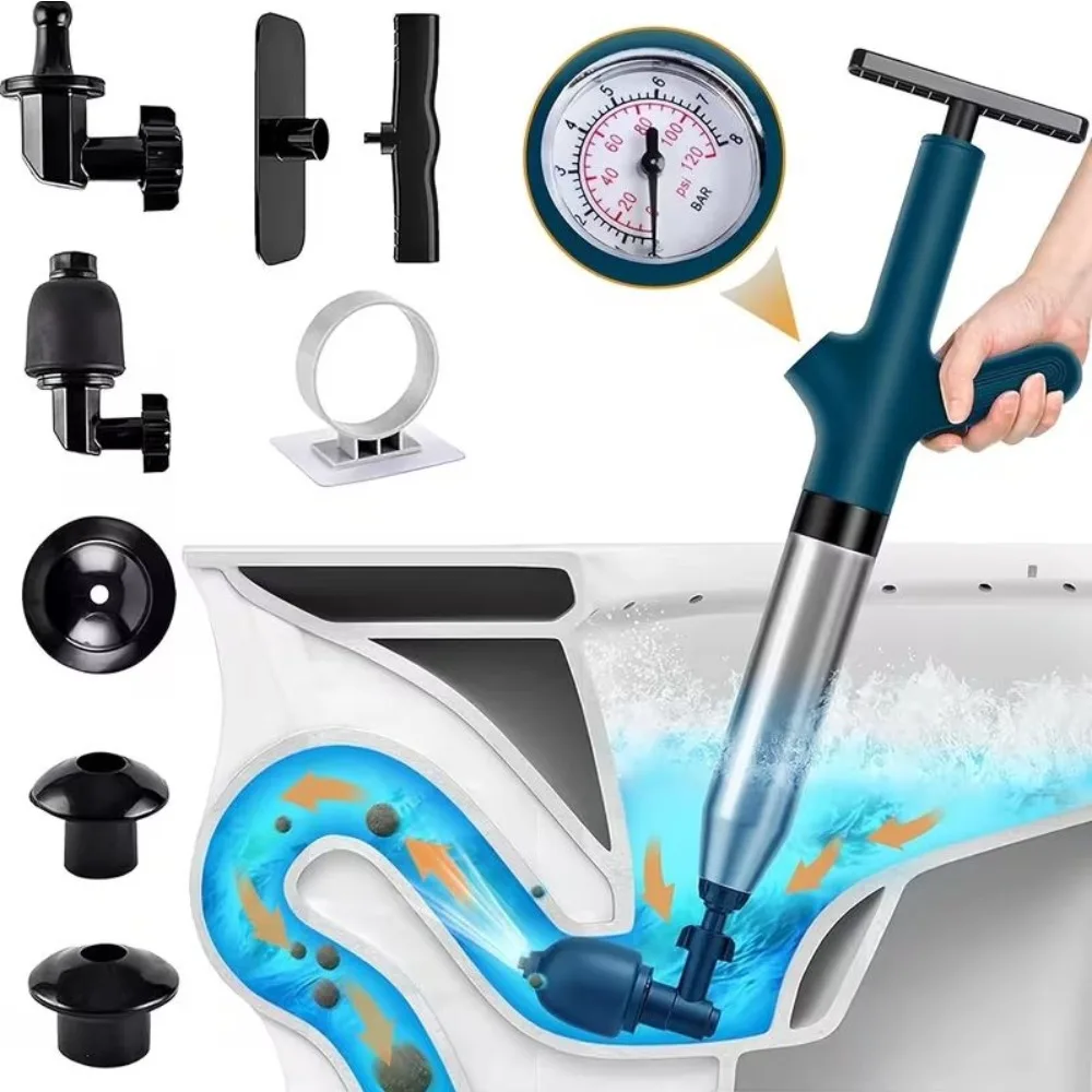 Air toilet plunger set, air drainage shock wave plunger, toilet unlocker, suitable for kitchen sinks, toilets, and clogged pipes