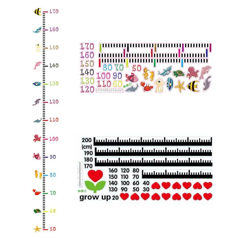 Cartoon Seabed Animals Height Measure Wall Stickers Home Decor DIY Simple Chart Ruler Decoration for Kids Rooms Decals Wall Art