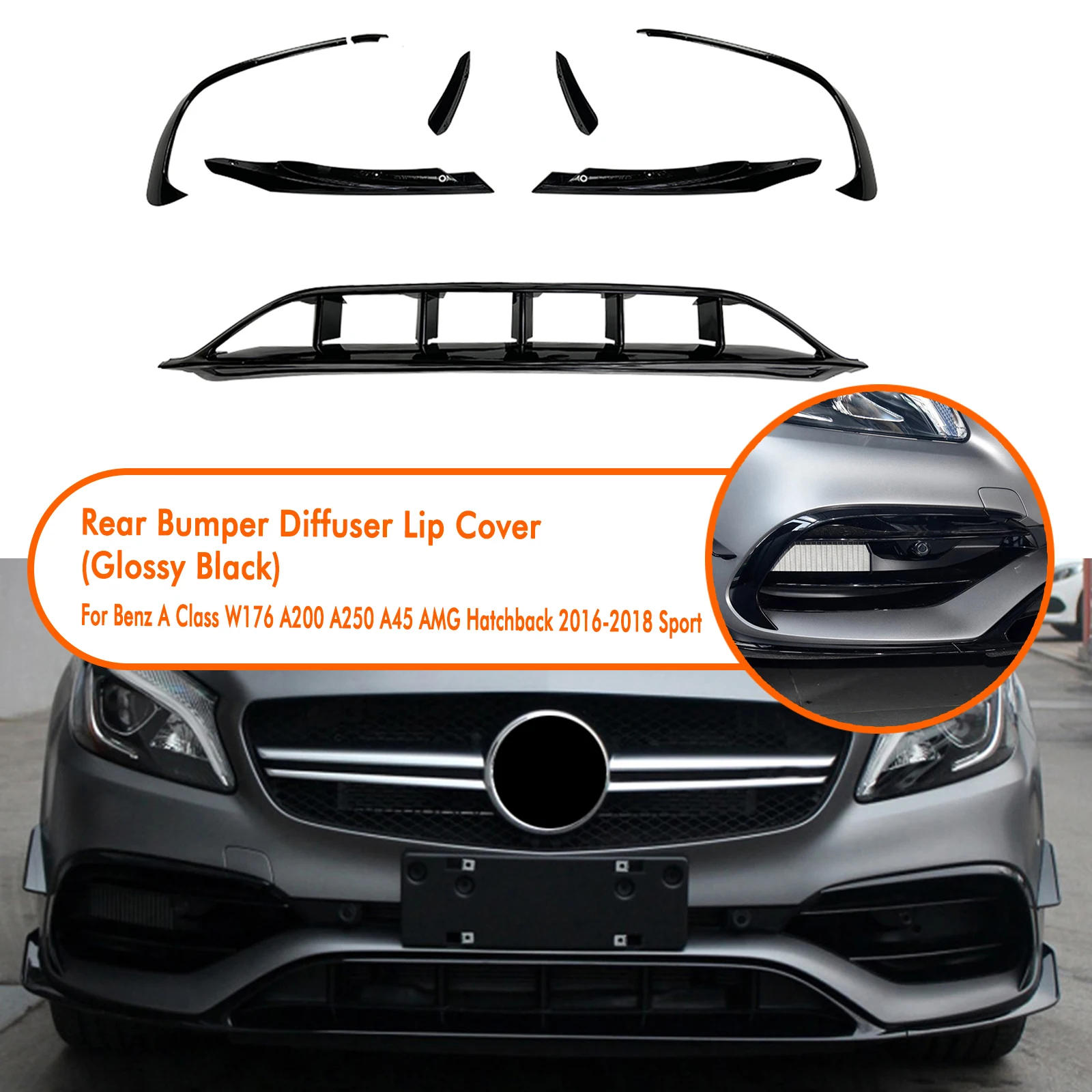 Front Spoiler Lip Hood Cover Splitter Lamp Trim Bezel Canard For Mercedes Benz A Class W176 A250 A45 AMG 2016-2018 Sport