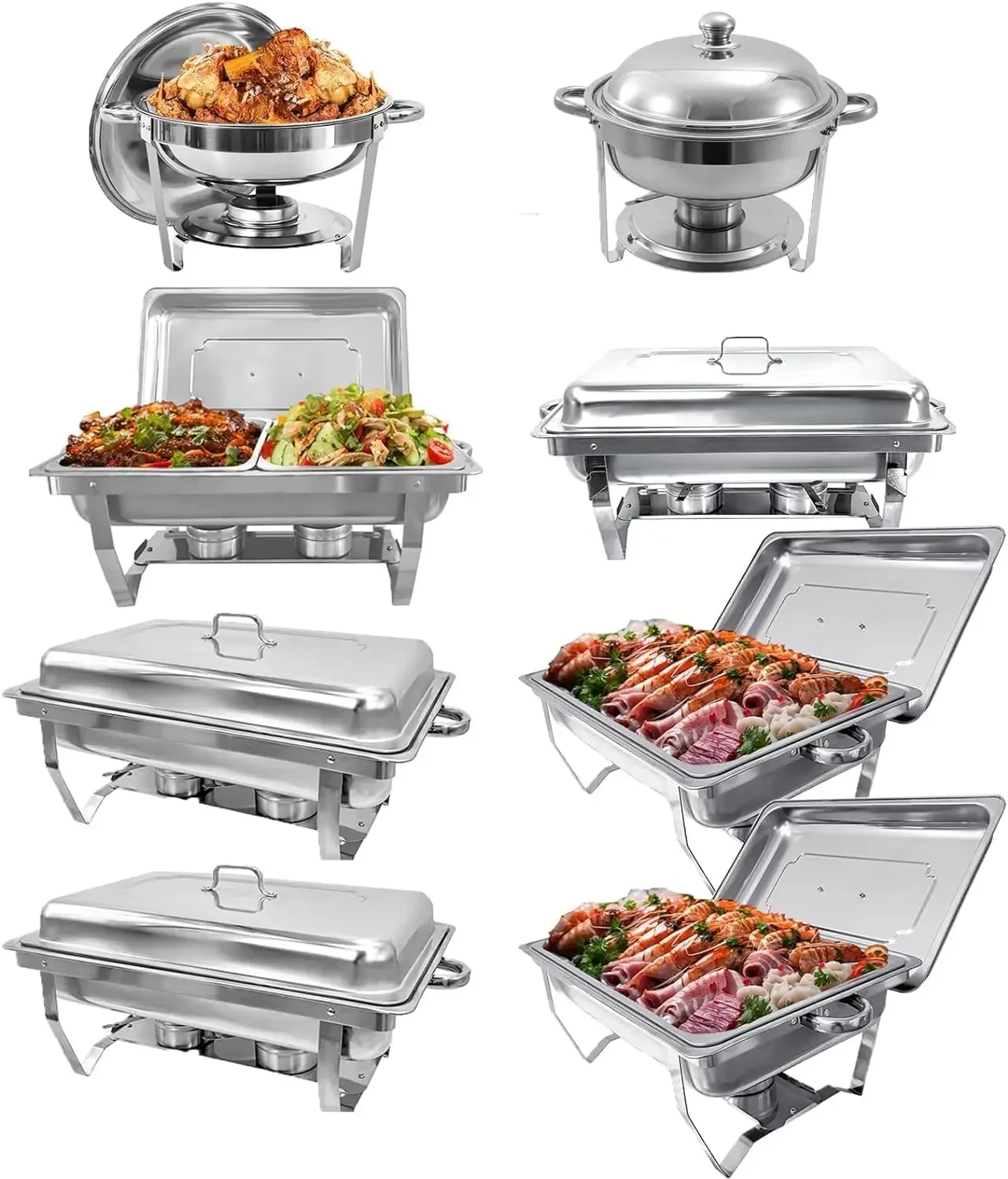 

Chafing Dish Buffet Set 8 Pack Stainless Steel, Buffet Servers and Warmers Chafing Servers with Covers Folding Stand Food Warmer