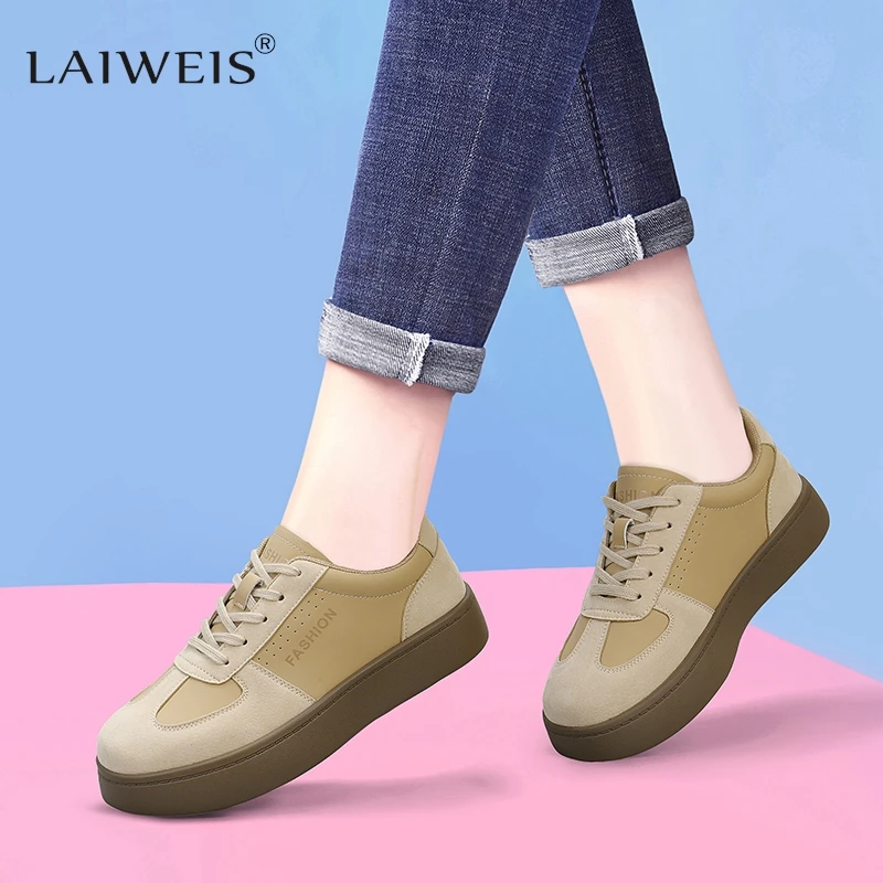 

Casual Sneakers Women Platform 2024 High Qualtiy Leather Ladies Shoes Round Toe Lace-up Comfortable Breathable Shoes Handmade