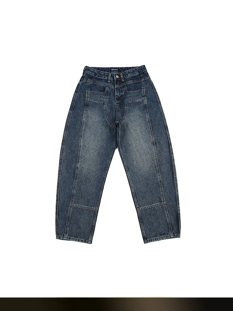 

Мужские джинсы в американском ретро-стиле, прямые, с эффектом потертости, летние, новые, с разрезами и вставками, зауженные к низу, длинные брюки, повседневные, из хлопка и полиэстера