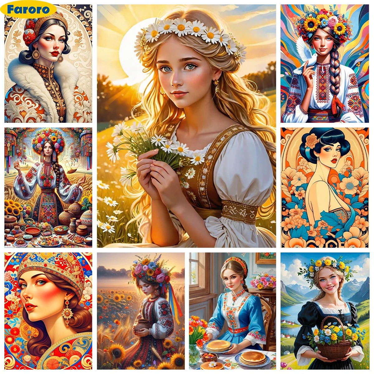 

Russian Style Diamond Art Painting Kit Country Cute Girl Diy Diamond Embroidery Cross Stitch Home Wall Decor Handmade Kid Gift