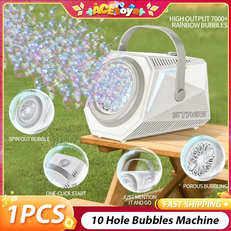 Máquinas elétricas de bolhas, 10 buracos, seguro, divertido, controle de clique, brinquedos automáticos para bolhas de palco ao ar livre