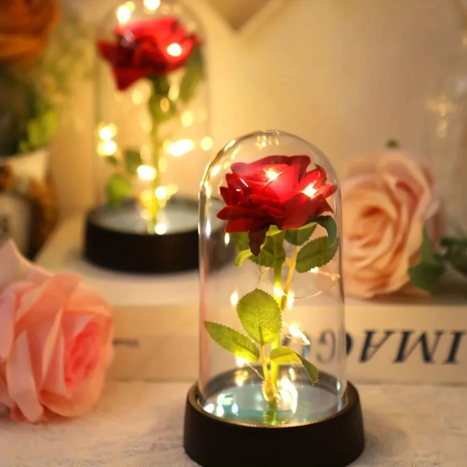 Wedding Birthday Valentine Day Gift Eternal Rose Flower Colorful Luminous Ornament For Women Mom Girlfriend Wife Home Decoration