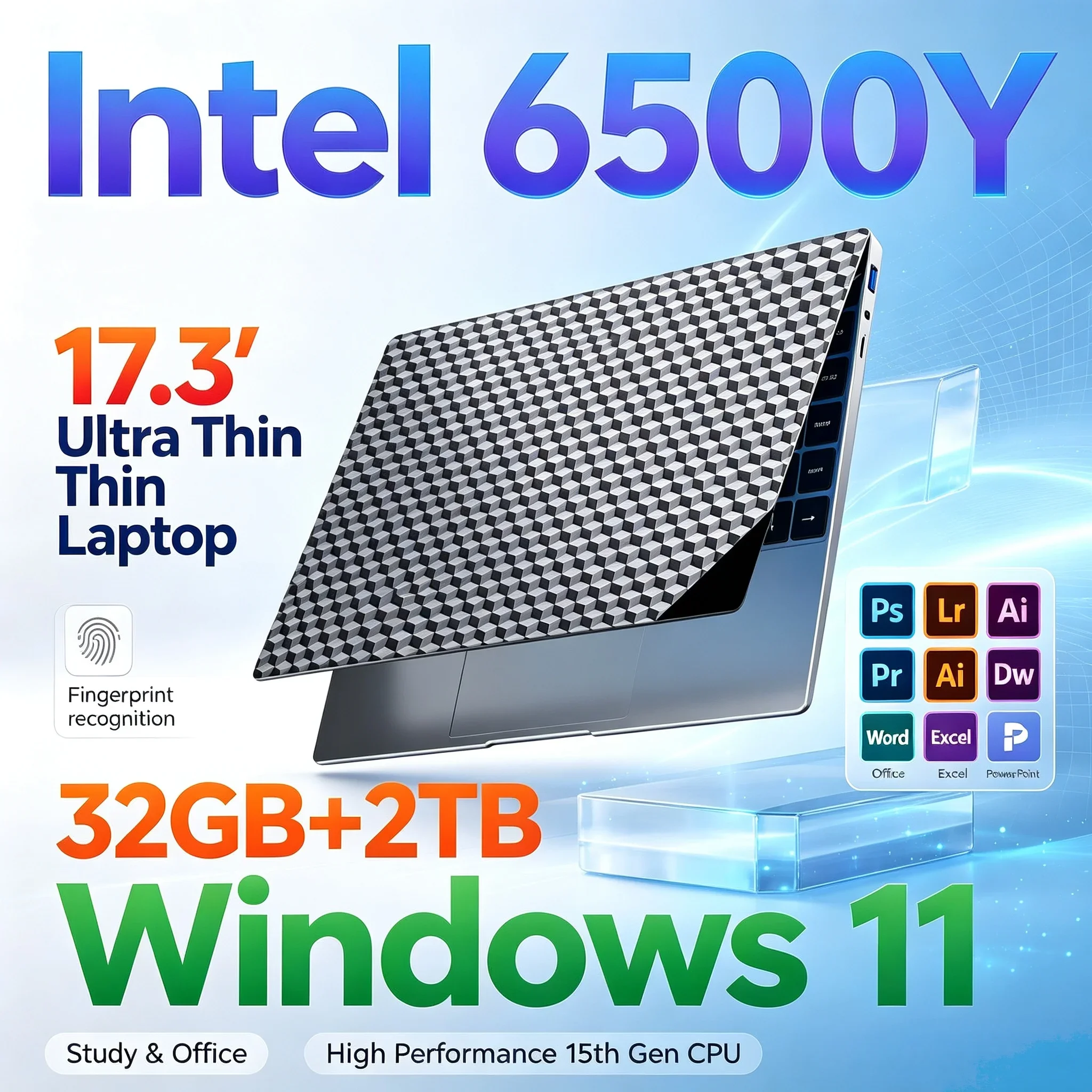 Release 17.3'' Inch HD Display Laptop Intel 6500Y 32GB RAM 1TB 2TB SSD Win11 WiFi6 BT5.2 Portable Notebook For Home Office Work