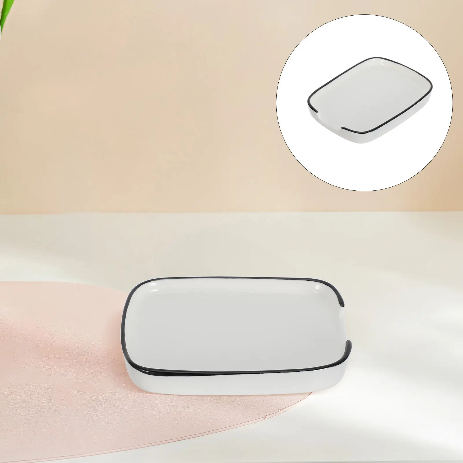 Porcelain Spoon Holder Square Ceramic Coffee Spoon Rest Black Edge Kitchen Utensil Rest for Coffee Tea Spatula Tongs