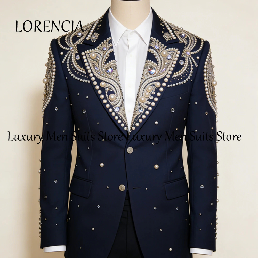 

Luxury Pearls Male Suits 2 Pcs Peaked Label Wedding Party Groom Tuxedos Set 2026 Customized Blazer Pants traje juvenil masculino