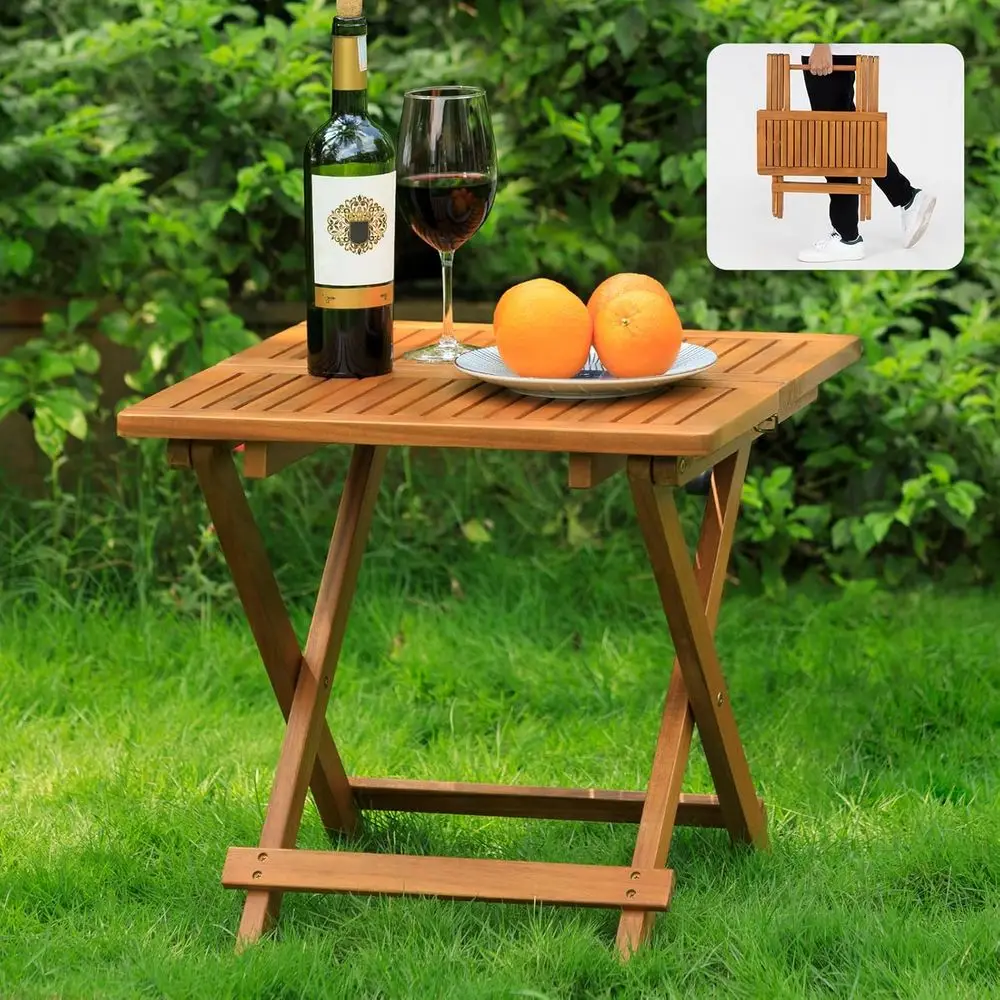 

Acacia Wood Outdoor Bistro Side Table, 19.5 x 19.5, Supports 200 lbs, Space-Saving for Garden & Balcony, Ready to Use