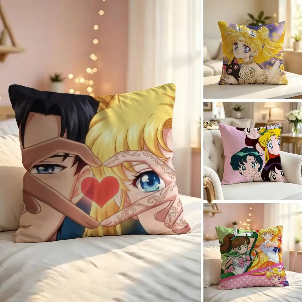 Anime Sailor M-Moon Square Double-Sided printed Pillow Case Bedroom Bedside Pillow Sofa Cushion Cover