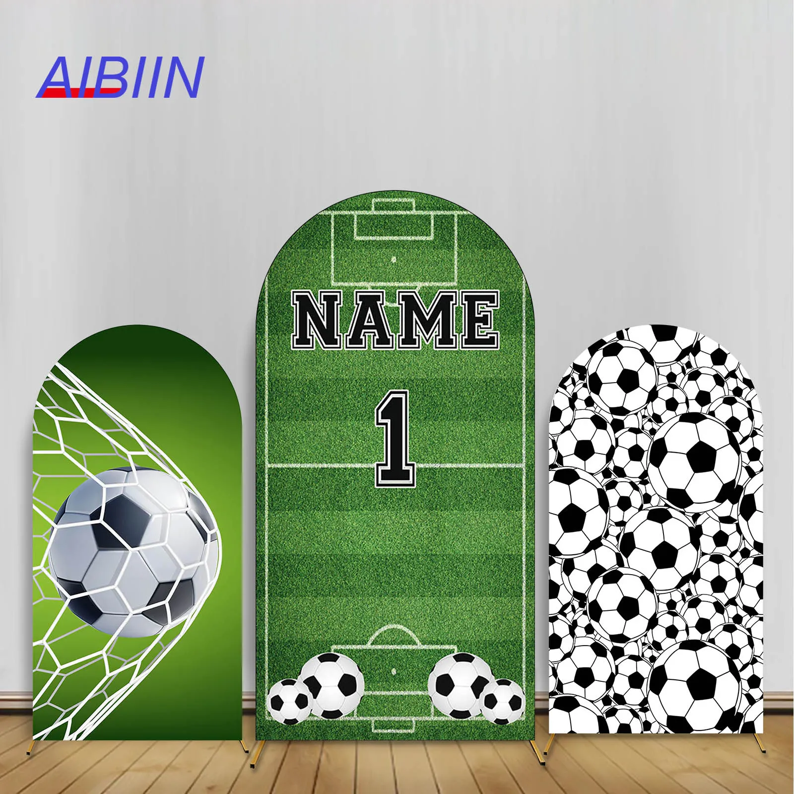 Nom personnalisé âge Football garçon anniversaire arc toile de fond couverture terrain de Football but Moment sport étoile bébé gâteau fête décor fond