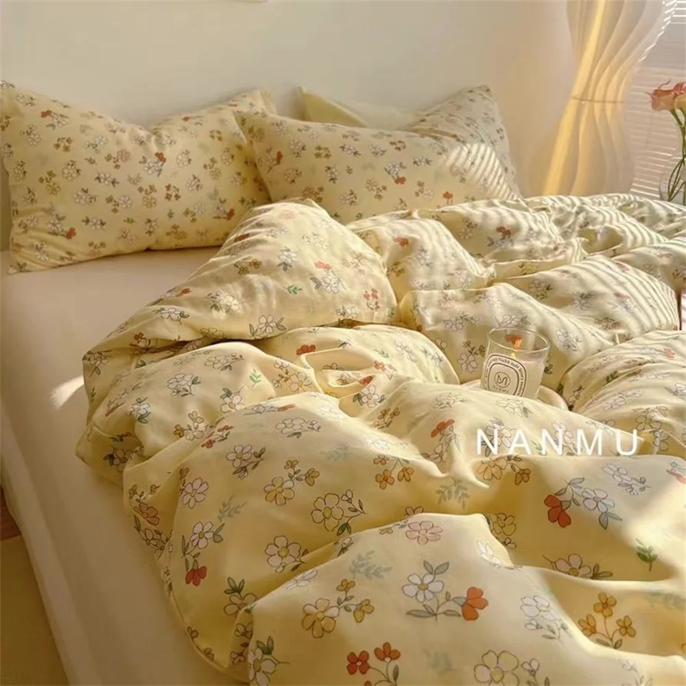 

Floral Printed Duvet Cover Set with Sheet Pillowcases No Filling Girls Flowers Bed Linen Single Full Queen Size Home Bedding