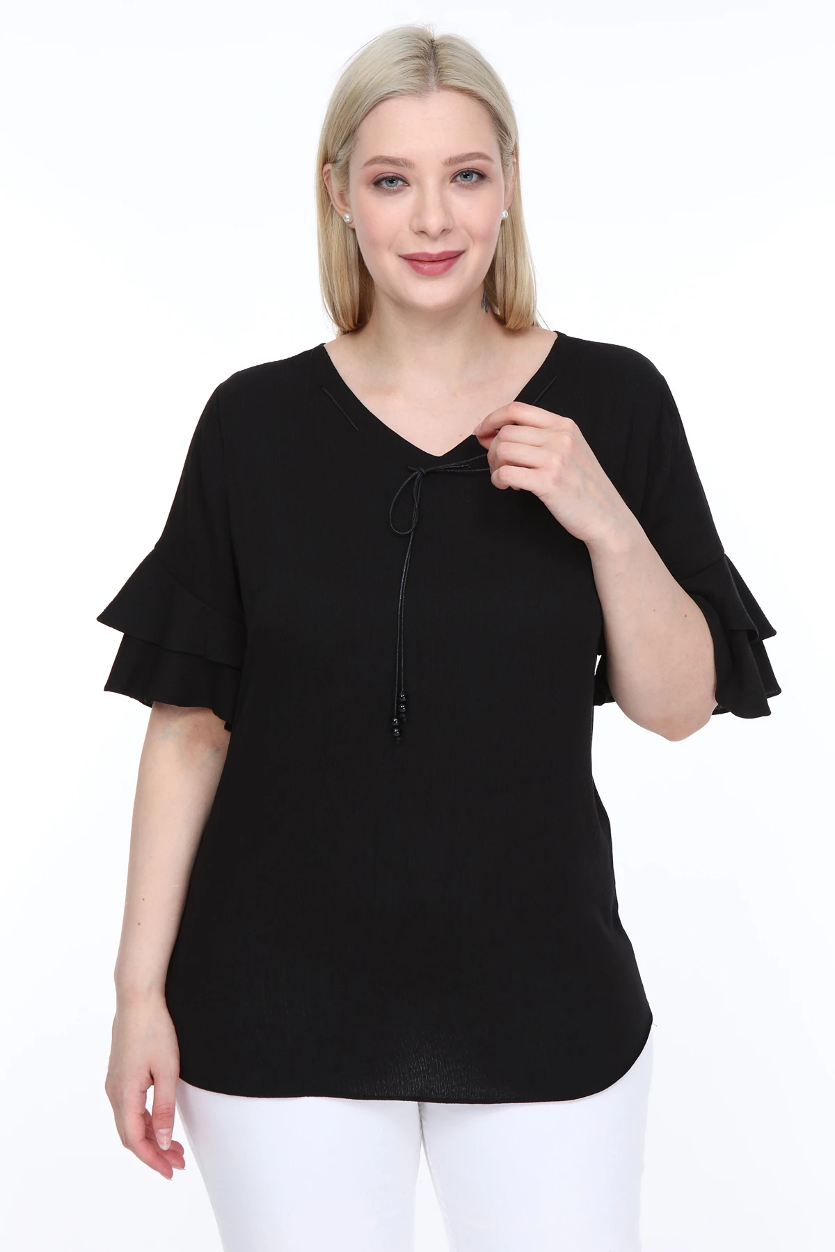 Lir Women Large Size Flounces sleeve Blouse Black L2319