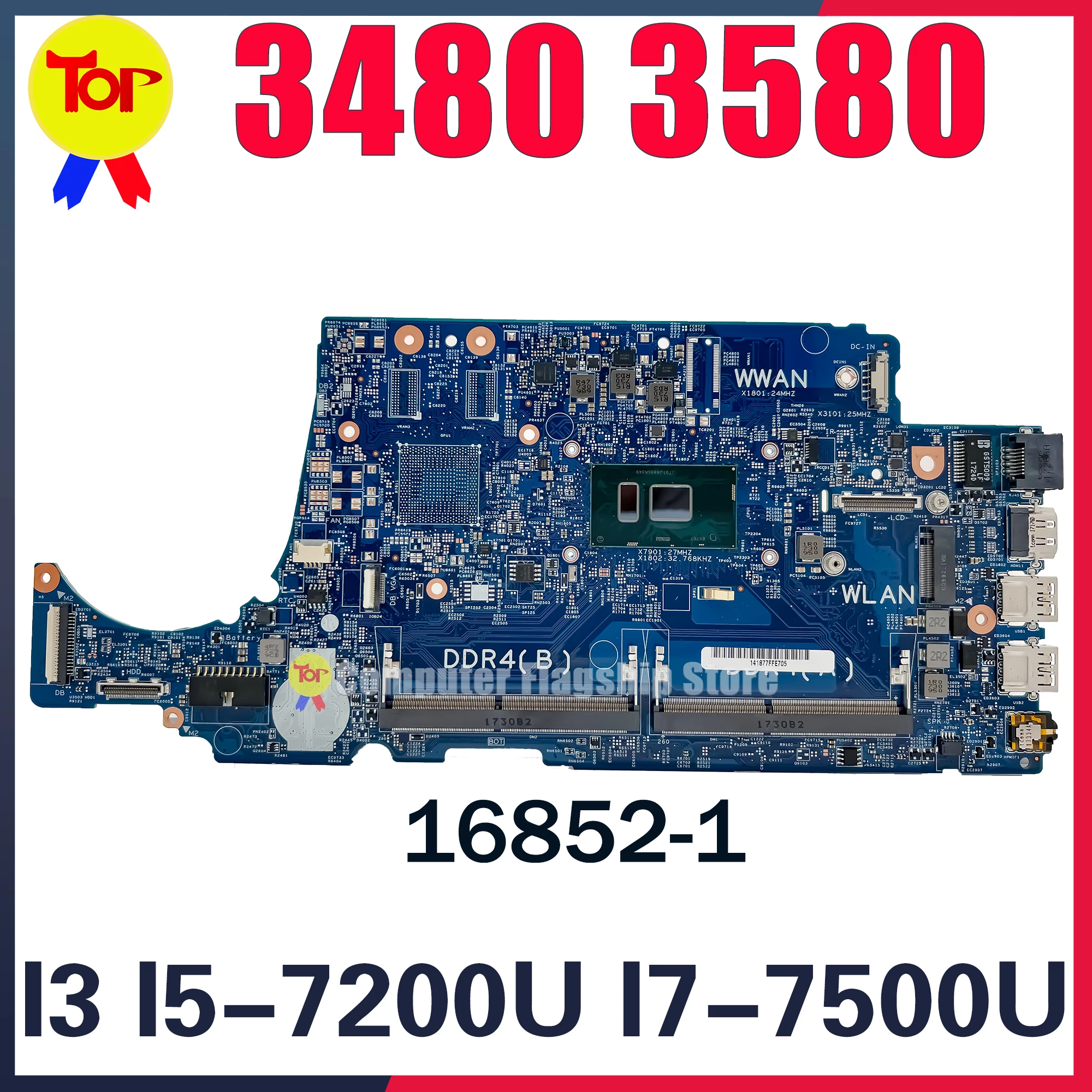 

(16852-1) Laptop Motherboard For DELL Latitude 3480 3580 3865U-I3 I5 I7 Mainboard Fast shipping