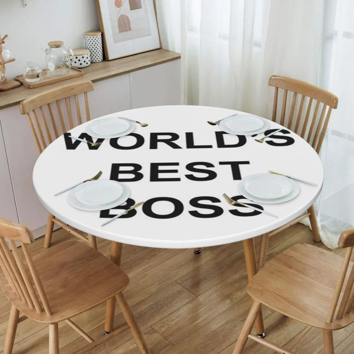 Worlds Best Boss The Office Dunder Mifflin Waterproof Round Tablecloth Oilproof Table Cloth Kitchen Events Dining Table Cover