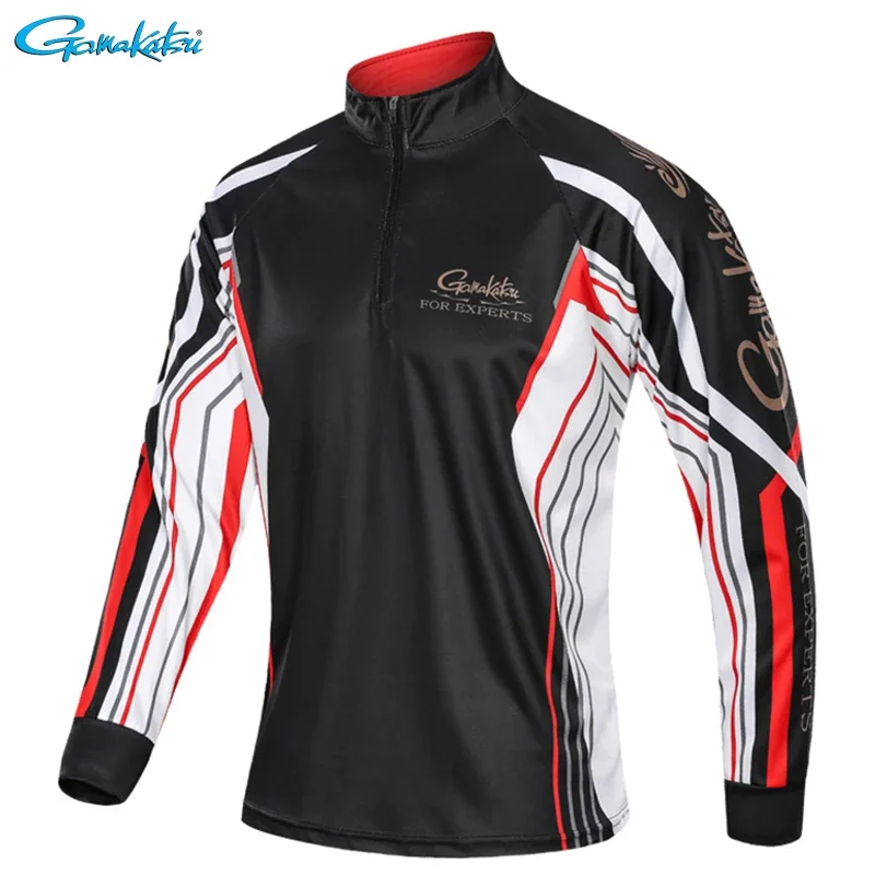 Gamakatsu Outdoor Sports Shirt para homens, roupas de pesca, manga comprida, respirável, secagem rápida, zíperes