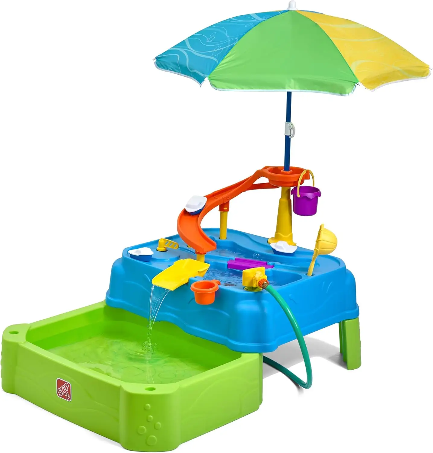 

Waterpark Wonders Two-Tier Water Table, Kids Water Activity Sensory Playset, Comes with Umbrella, Summer Outdoor Toys, 11 Piece