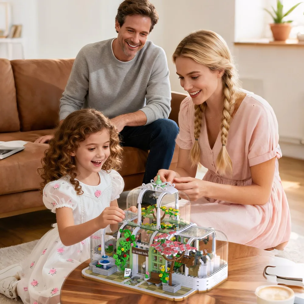 

Набор строительных блоков «Ботанический сад» из 1482 деталей, прозрачная модель цветочного дома для уличной сцены, настольное украшение, игрушки для подростков, праздничные подарки