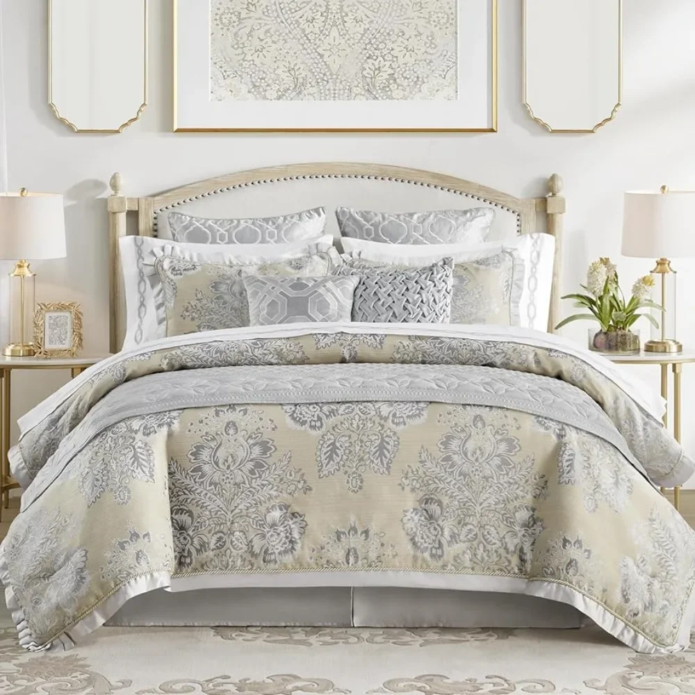 2 Shams & Bed skirt Bed Linen Set Jacquard Floral Medallion Comforter Sets Comforter Queen Bedding Home Freight free.