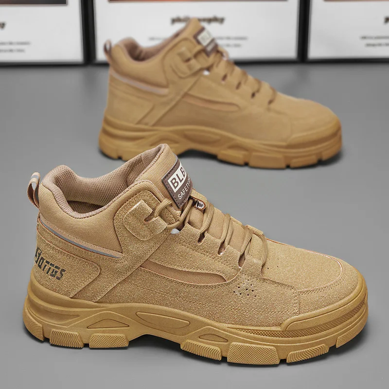2025 Autumn Men's Shoes New Breathable High-top Mens All-match Non-slip Wear-resistant Outdoor Work Shoes Labor Protection Shoes