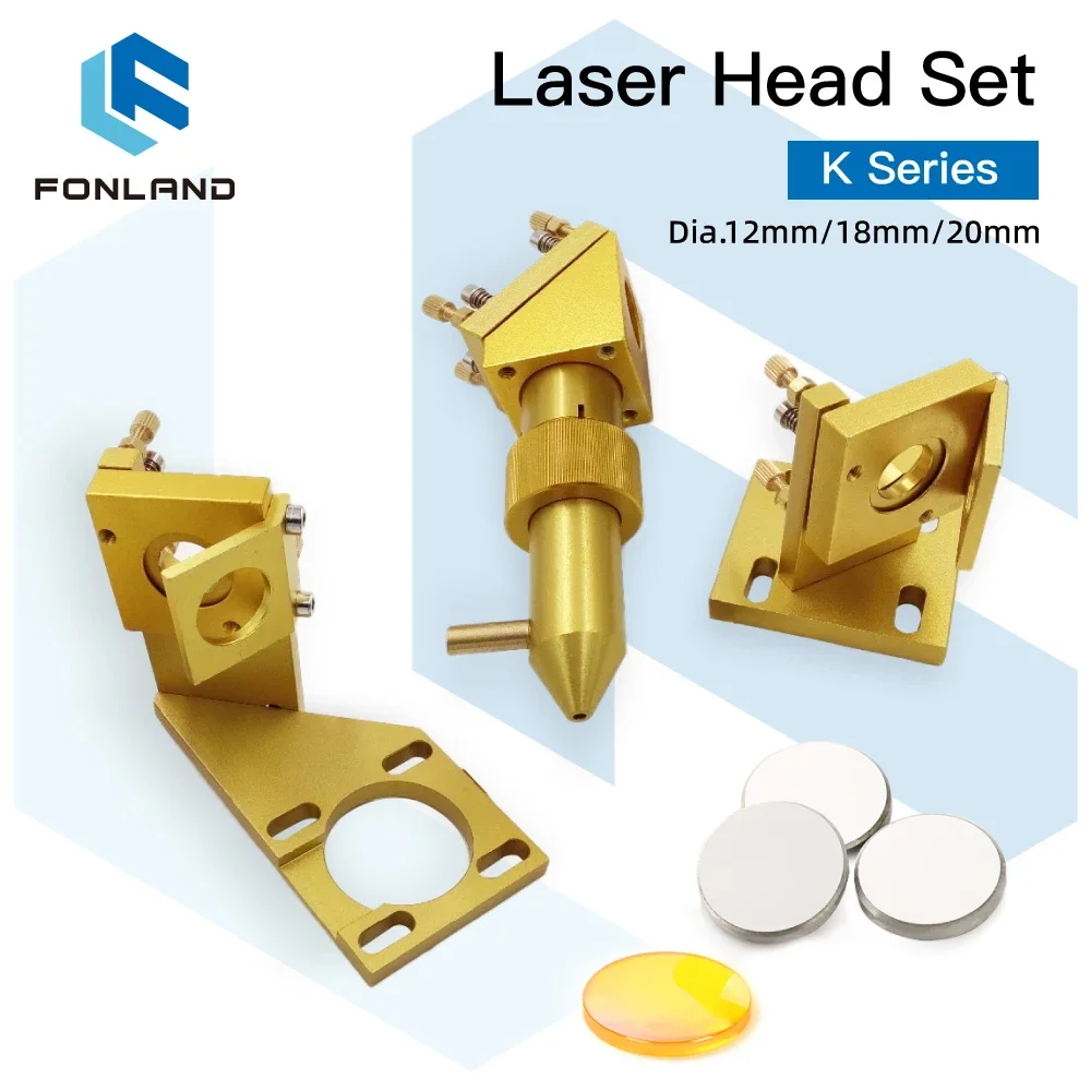 

FONLAND K Series CO2 Laser Head Set Lens Dia12/18/20mm Mirror Dia 20mm for 2030 4060 K40 Laser Engraving Cutting Machine