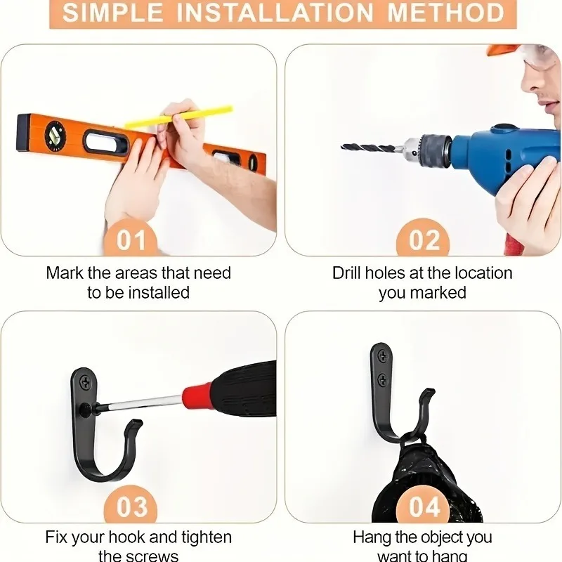 4/6/8pcs Heavy Duty Iron Wall Hooks, Anti-Rust Garage Tool Hanger for Garden Storage, Multiple Styles Wall Mounted for Home