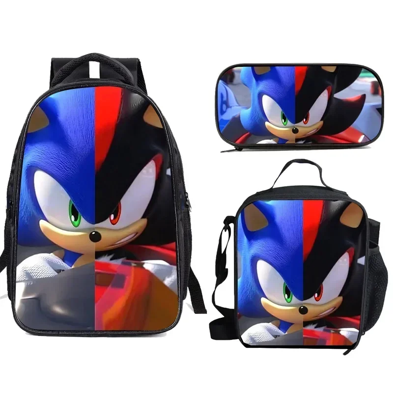 3PC-SET New Cartoon Meal Bag Sonic Lunch Bag Pencil Bag Primary and Middle School Students Backpack Cartoon School Bag Mochila