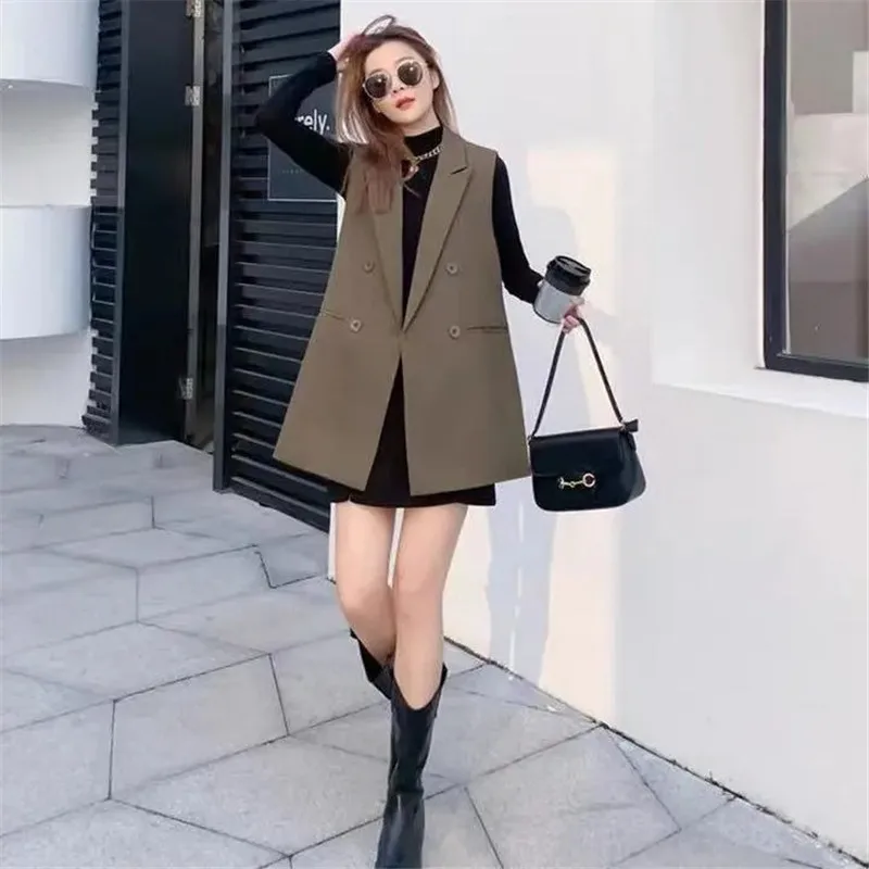 Abito Gilet donna cappotto 2022 primavera autunno nuova moda coreana Gilet doppio petto giacca colletto rovesciato Blazer Gilet Femme