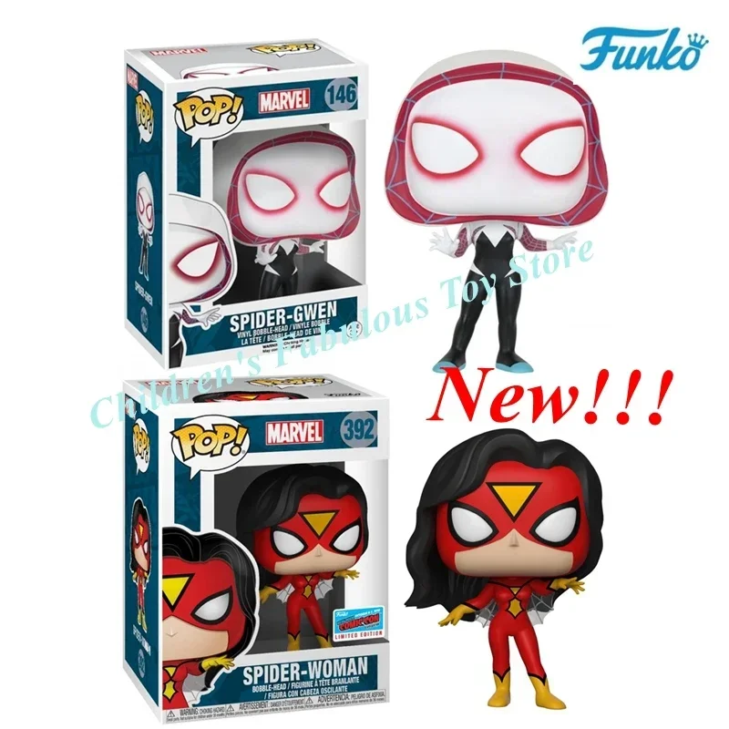 Chegada NOVA FUNKO POP Spider-Gwen # 146 Mulher Aranha # 392 Figuras de ação de vinil de super herói brinquedos melhor presente para aniversário infantil