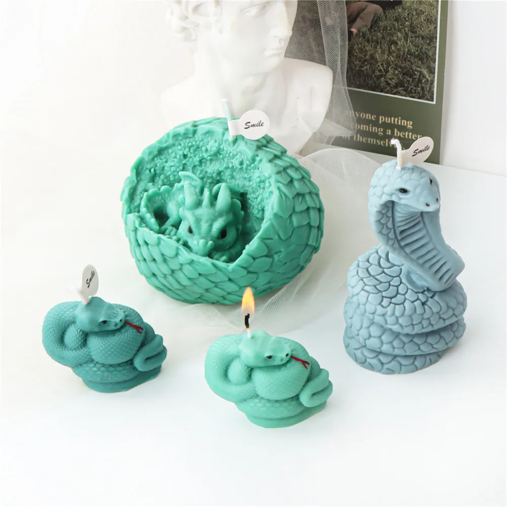 3D Snake Silicone Mold Aromatherapy Candle Making Wax Mold Candle Holder Coaster Resin Ceramic Clay Mould Tool Home Craft Decor