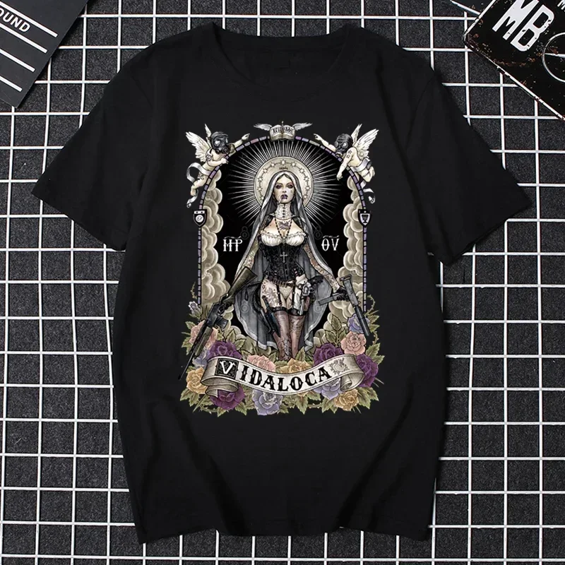 Santa Muerte T Shirt Men Women Lady of Holy Death Mexican Skull T-shirt Graphic Tee Tops Short Sleeve Streetwear Cotton Shirt