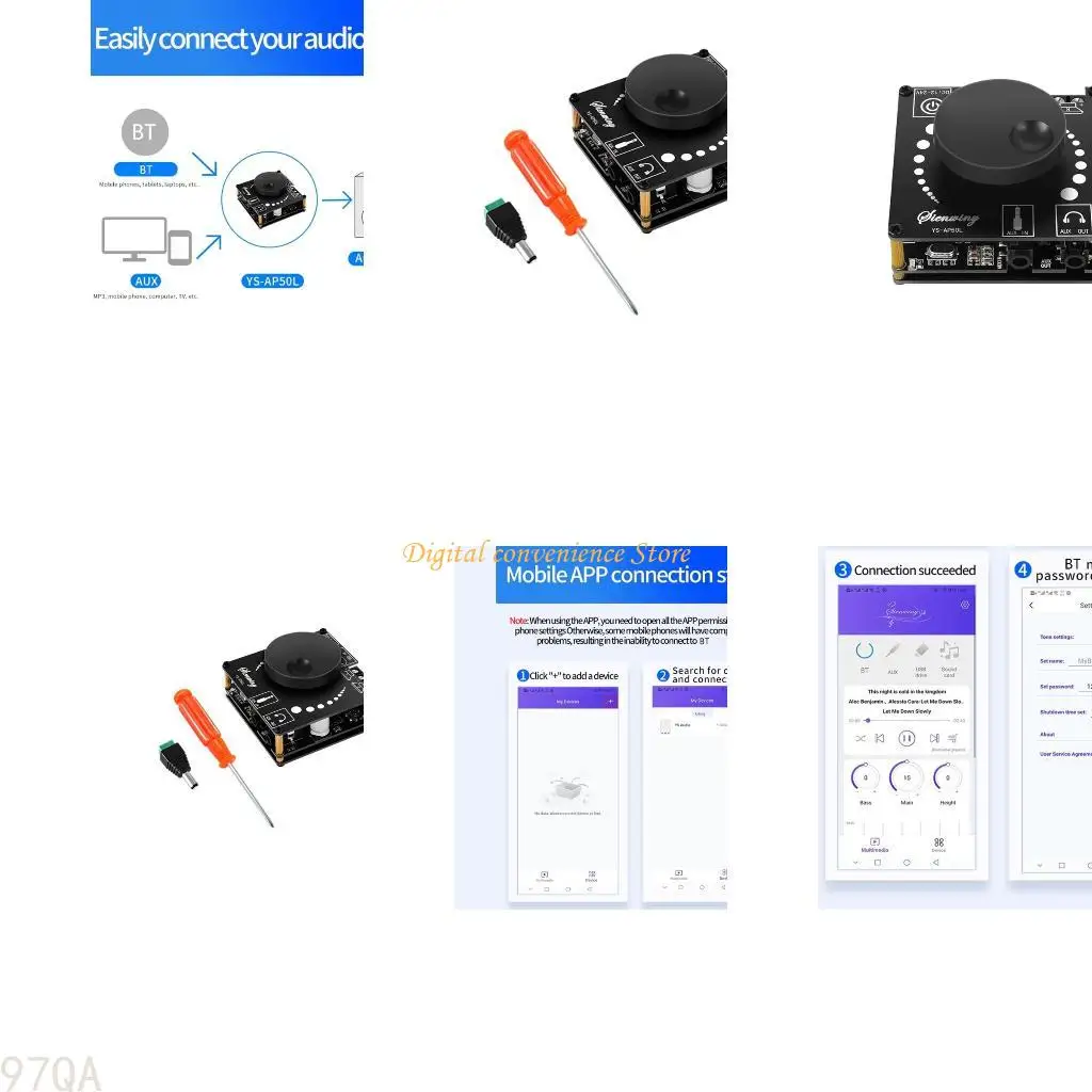 

97QA HIFI 50Wx2 YS-AP50L Stereo Bluetooth-compatible 5.0 Digital Amplifier Board AUX USBC Input DC12V-24V Home Theater