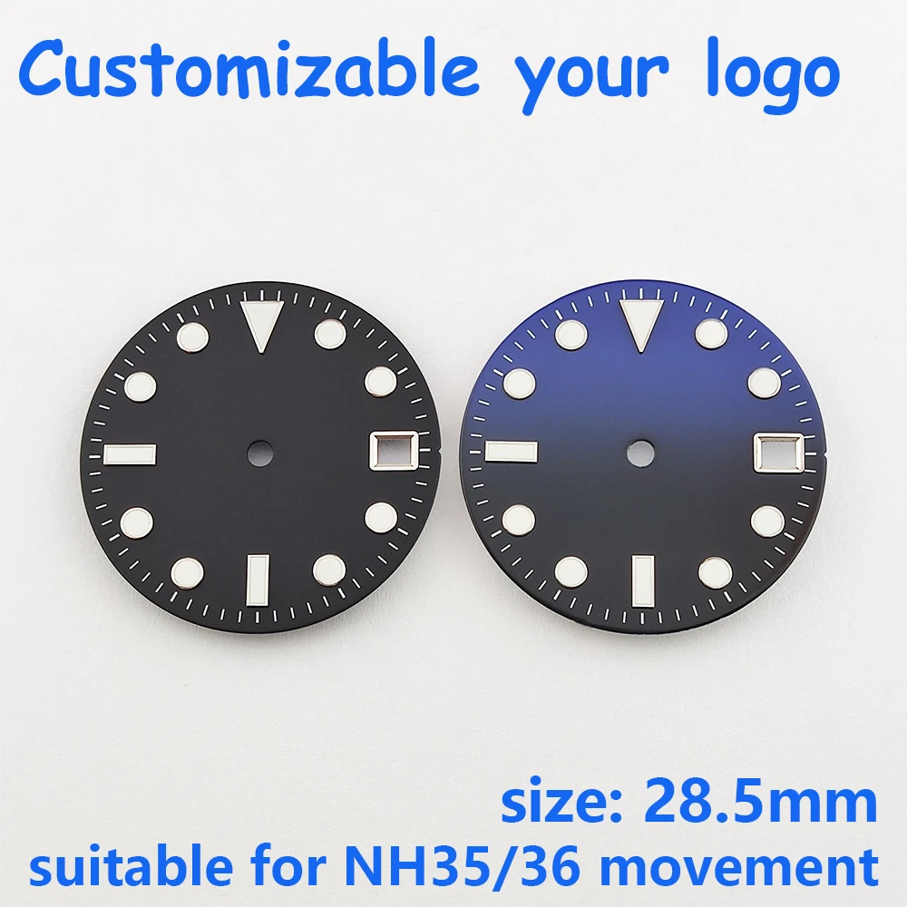 28.5mm Watch Dial Customizable Logo Dial Blue Luminous nh35 Dial Suitable for NH35/NH36/4R/7S/34 Movement Watch Accessories ﻿