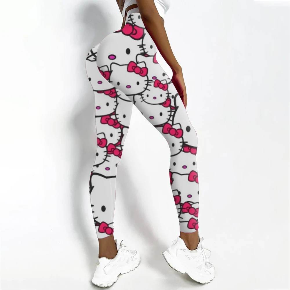 Fitness Women Sport Hello Kitty Kuromi print Waist Elastic Solid Yoga Leggings Gym Jogging Quick Dry Push Up Slim Pants Female