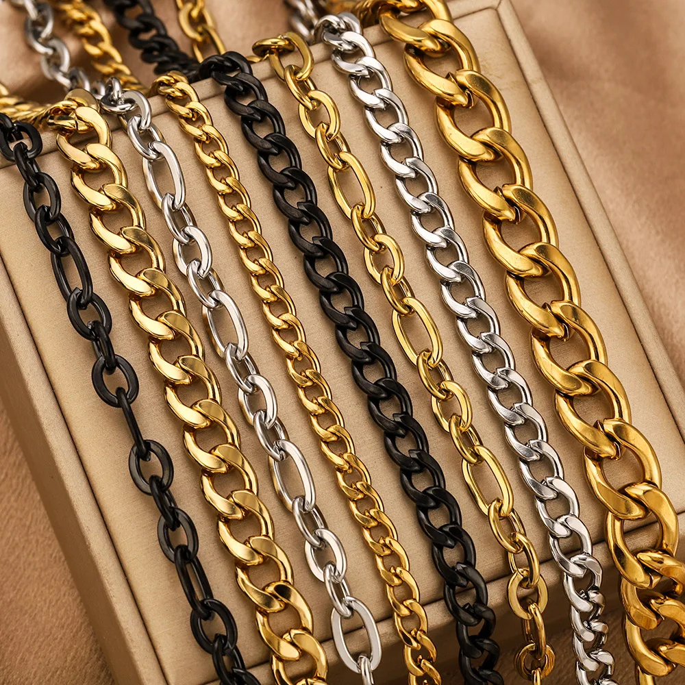 

1m Stainless Steel Gold Plated NK Chunky Chains for Jewelry Making Findings DIY Hip Hop Chokers Necklaces Bracelets Accessories