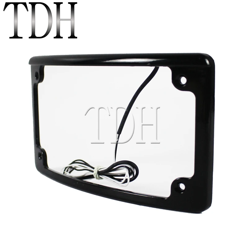 Motorcycle Curved License Plate Frame for Harley Street Glide Road King Cafe Racer Chopper W/ LED License Plate Light Bracket