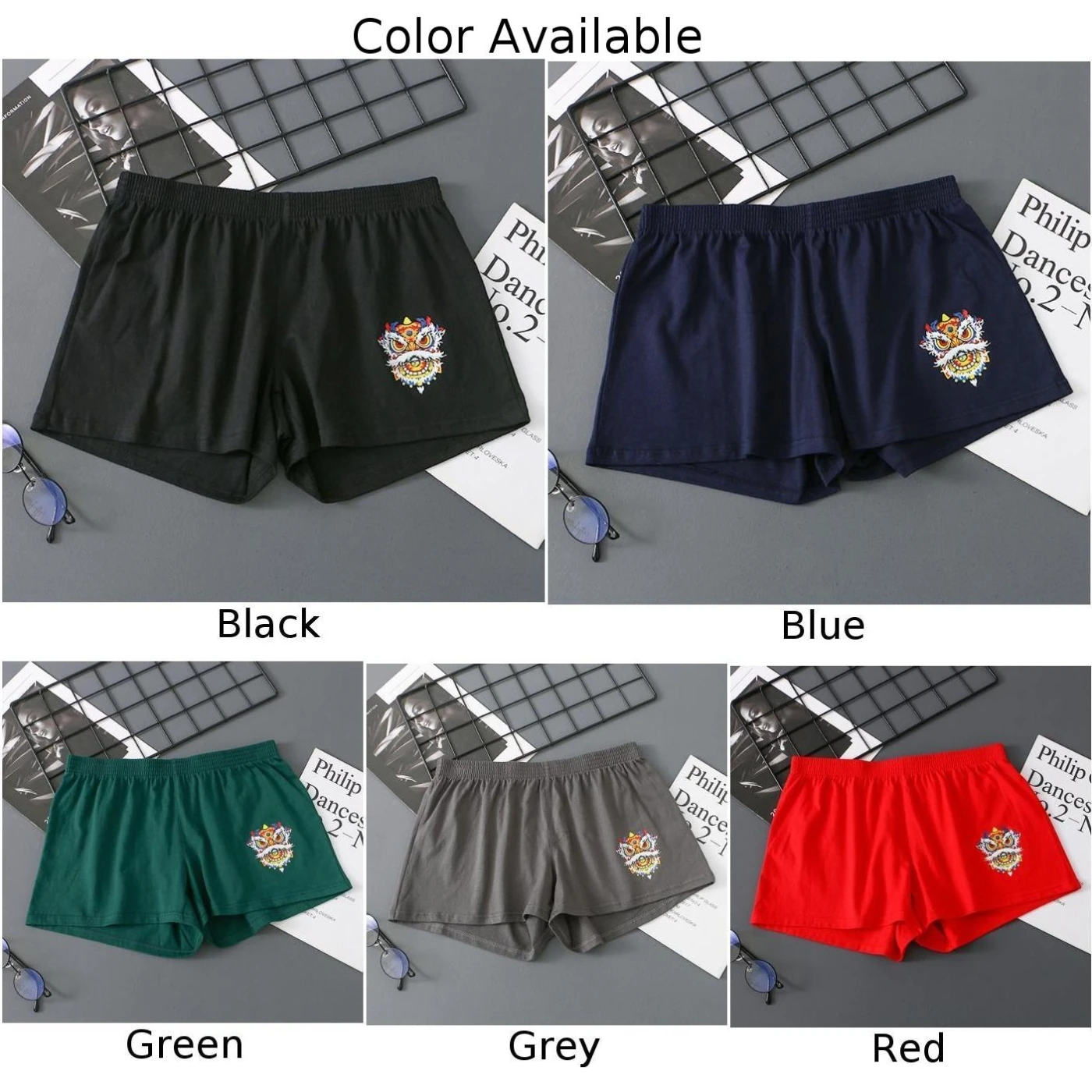 Mens Lion Dance Pattern Cotton Underwear Funny Panties Loose Boxers Shorts Soft Arrow Pants Young Breathable Underpants